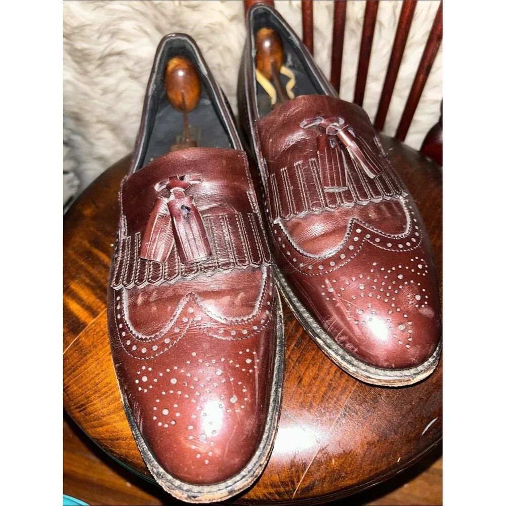 Men's Brown Dress Shoe Brogue Loafers Kiltie Tasseled Wing-Tip Loafer 11.5 D